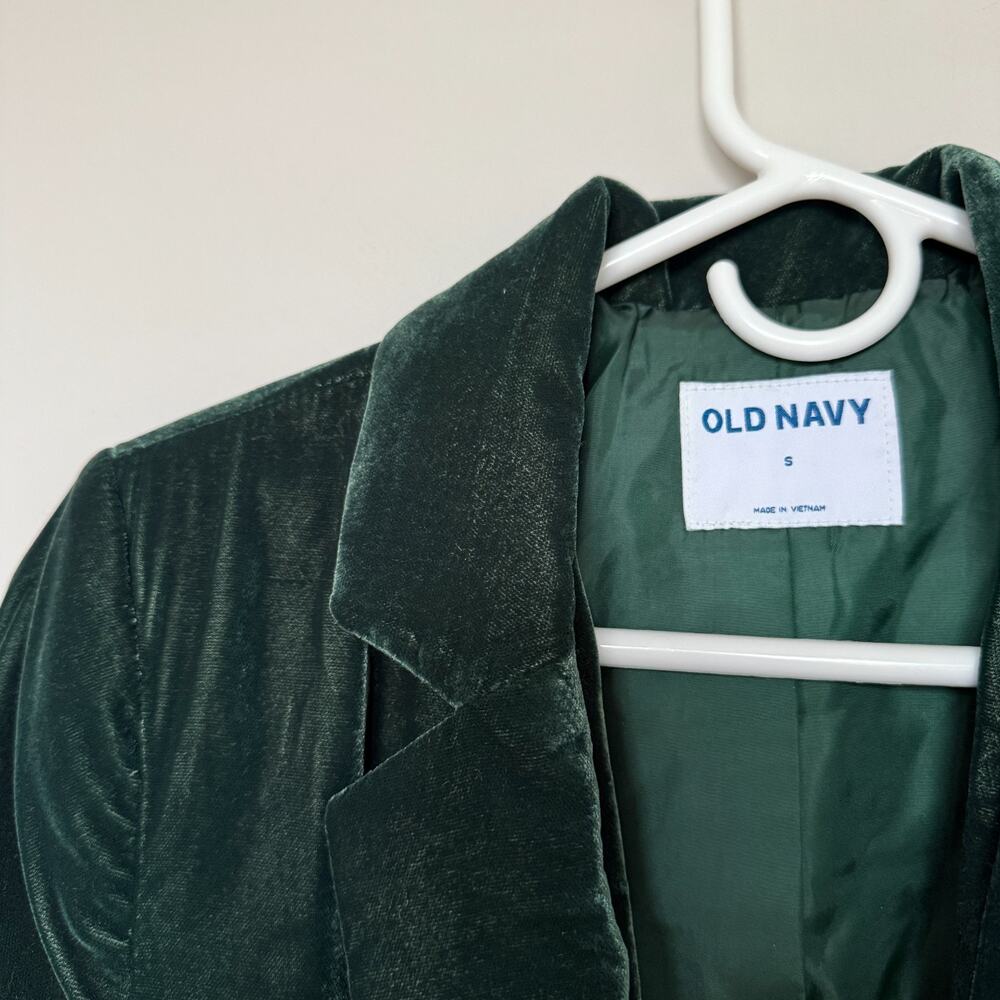 Old Navy Women Crushed Velvet Blazer Small Green Holiday Party Festive Christmas - Picture 6 of 9